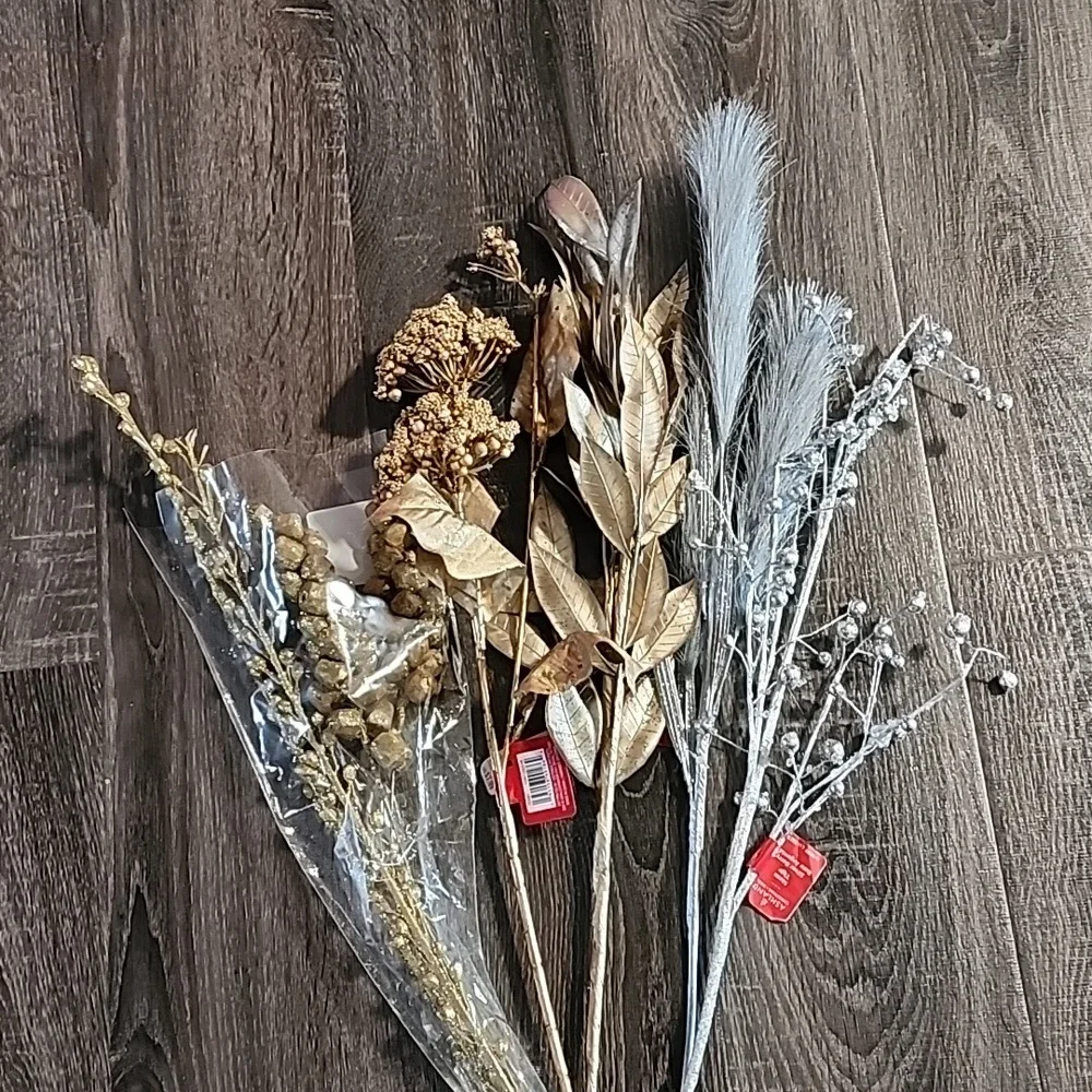 5x gold & silver Ashland faux floral Stems